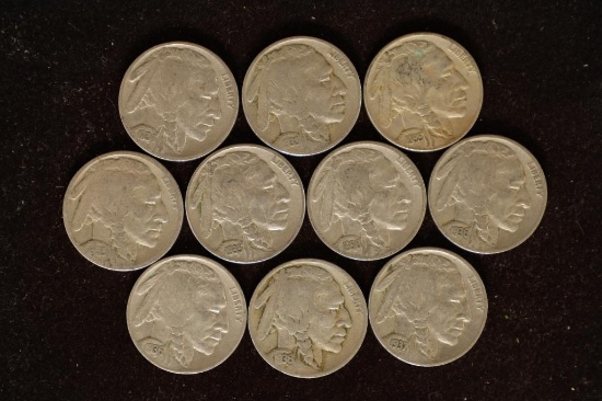 10 ASSORTED FULL DATE BUFFALO NICKELS 1930'S