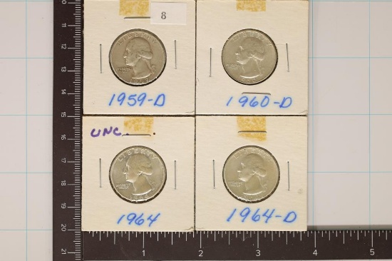 1959-D, 1960-D, 1964 (UNC) & 1964-D WASHINGTON