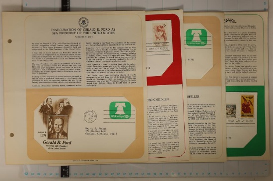 4 1ST DAY COVERS ON INFO CARDS: ALL 1974