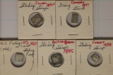 5-STERLING SILVER MINIATURE STAMP REPRODUTIONS: