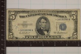 1953-A US $5 SILVER CERTIFICATE STAR NOTE BLUE