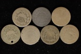 7-NO DATE SHIELD NICKELS, 1 WITH HOLE