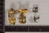 UNITED STATES NAVY PIN AND EARRING SET: 2 PINS AND