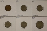 6 RUSSIAN COINS: 1953 TWO KOPEKS, 2-1961-TEN KOPEK