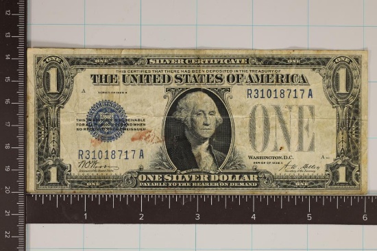 1928-A US $1 SILVER CERTIFICATE FUNNY BACK BLUE