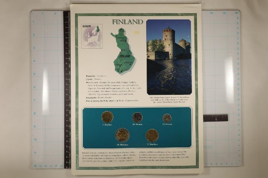 FINLAND 5 COIN BRILLIANT UNC SET ON LARGE INFO