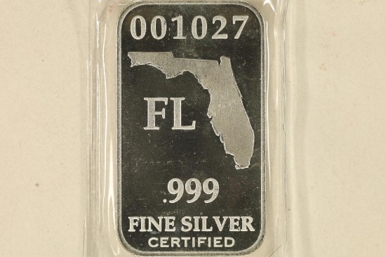 1 TROY OZ .999 FINE SILVER PF INGOT US STATE SILV.