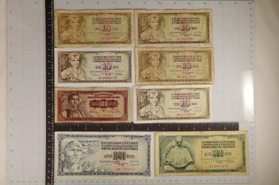 8-YUGOSLAVIAN BANK NOTES: 1968, 2-1978 & 2-1981
