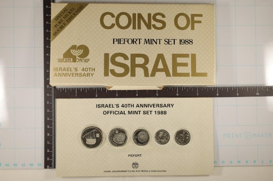 1988 ISRAEL 40TH ANNIVERSARY 5 COIN MINT SET BU