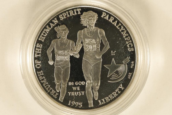 1995-P US PF SILVER $1 OLYMPIC RUNNING. IN HARD