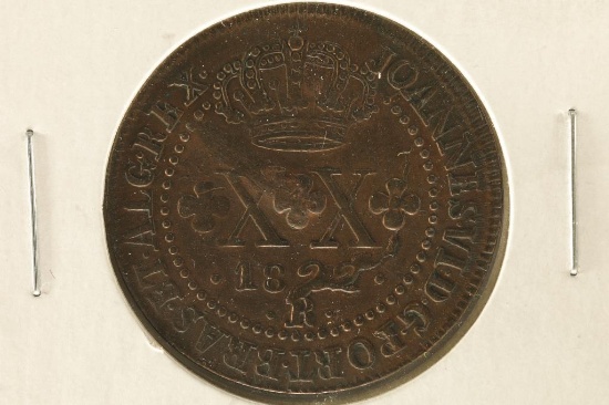 1822-R BRAZIL COPPER 20 REIS MARKED / INDENTED