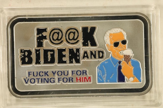 1 TROY OZ .999 FINE SILVER PF INGOT "F" BIDEN AND