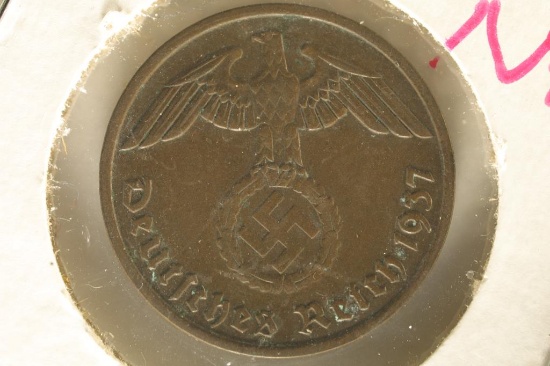 1937-F GERMAN 2 REICHSPFENNIG WITH SWASTIKA