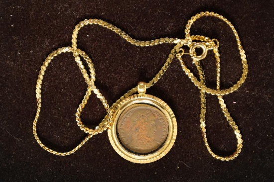 A.D. 250-390 ANCIENT COIN IN GOLD FILLED NECKLACE