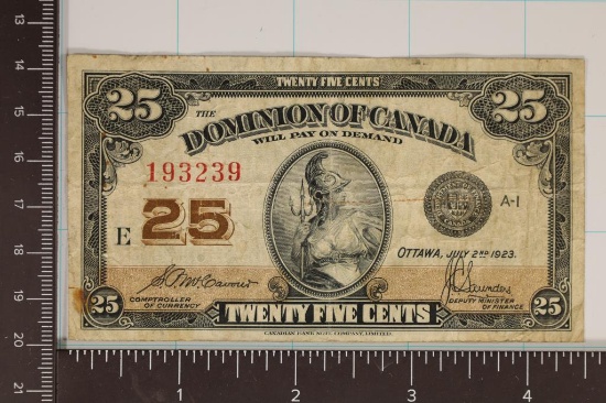 1923 DOMINION OF CANADA 25 CENT FRACTIONAL NOTE