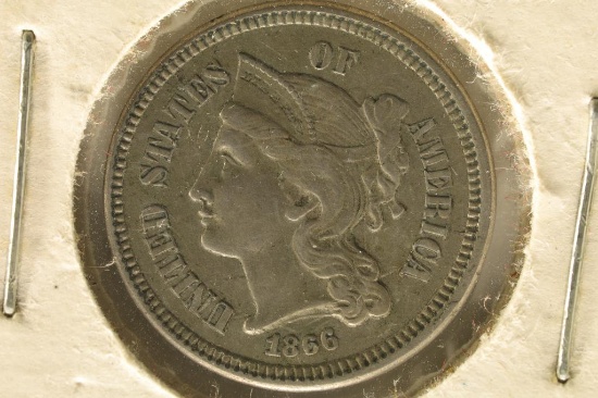 ERROR 1866 THREE CENT PIECE (NICKEL) XF40 FS-101