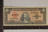 1960 CUBA 10 PESO BILL 2 PINHOLES RT. SIDE EDGE