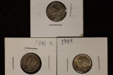 1941, 41-S & 1944 SILVER MERCURY DIMES, 1944