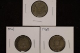 1935, 1954 & 1960 VENEZUELA SILVER 1 BOLIVARS