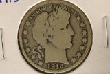 KEY DATE 1913 SILVER BARBER HALF DOLLAR VERY GOOD