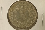 1971-D GERMAN SILVER UNC 5 MARK .2251 OZ. ASW