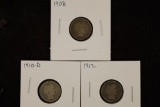 1908 (FINE), 10-D & 1912 SILVER BARBER DIMES