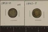 1892-O & 1893-S BARBER DIMES (BETTER DATE COINS)