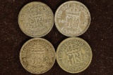 1937, 38, 41 & 1943 GREAT BRITAIN SILVER 6 PENCE