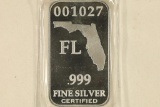 1 TROY OZ .999 FINE SILVER PF INGOT US STATE SILV.
