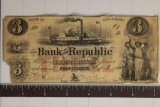 1855 BANK OF THE REPUBLIC RHODE ISLAND $3