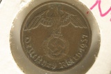 1937-F GERMAN 2 REICHSPFENNIG WITH SWASTIKA