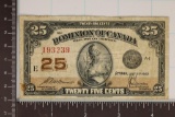 1923 DOMINION OF CANADA 25 CENT FRACTIONAL NOTE