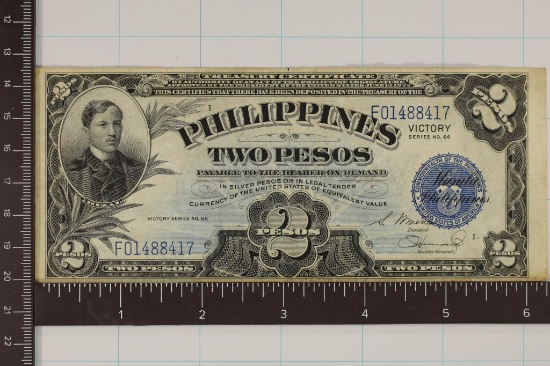 1922 PHILIPPINES 2 PESO WITH VICTORY STAMP ON THE