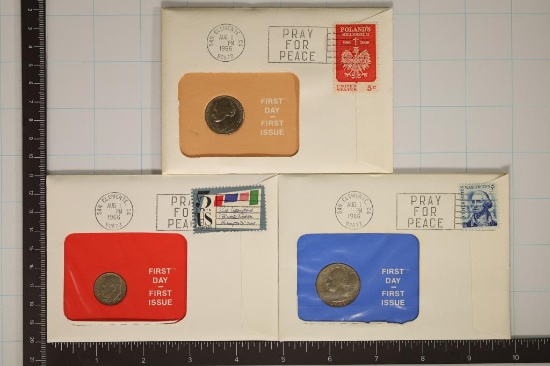 3 COIN FIRST DAY COVERS SETS FROM 1966. INCLUDES