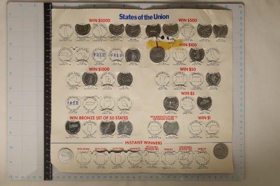 1969 STATE OF THE UNION SHELL TOKEN GAME CARD WITH