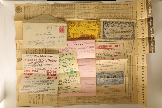 CUBA 1930'S LOTTERY ADVERTISEMENTS AND TICKETS