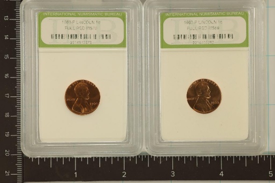 2 SLABBED LINCOLN CENTS: 1960-P FULL RED MS70 &
