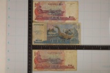 3 BANK OF CAMBODIA BILLS: 2-500 RIELS AND 1-1000