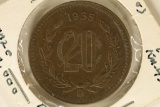 1935 MEXICO 20 CENTAVOS UNC KM-437