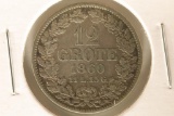 1860 GERMAN BREMEN SILVER 12 GROTE .0925 OZ. ASW