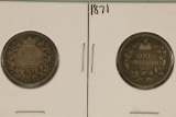 1871 & 1872 GREAT BRITAIN SILVER 1 SHILLING .3364