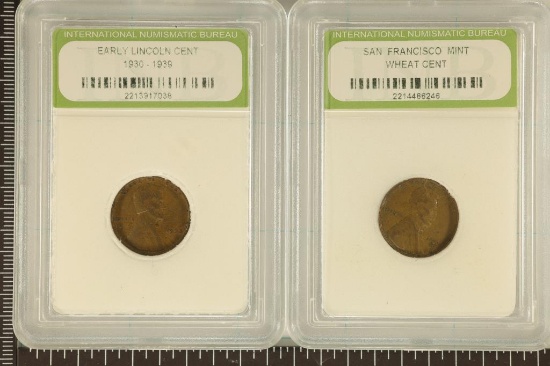 2 SLABBED LINCOLN WHEAT CENTS: 1935 & 1951-S