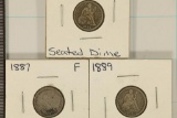 3 SEATED DIMES 1886, 1887 & 1889 (ALL FINES)