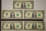 5-2003-A $1 FRN'S CONSECUTIVE LOW SERIAL NUMBERS
