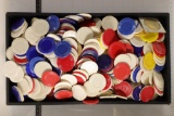 2 POUNDS ASSORTED PLASTIC POKER CHIPS. INLCUDES