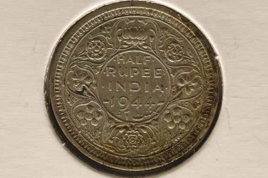 1944 INDIA SILVER 1/2 RUPEE .0939 OZ. ASW