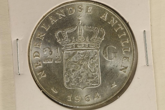 1964 NEDERLANDS-ANTILLEN SILVER 2 1/2 GULDEN