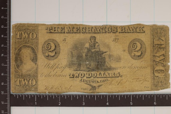 1850 MECHANICS BANK $2 OBSOLETE BANK NOTE