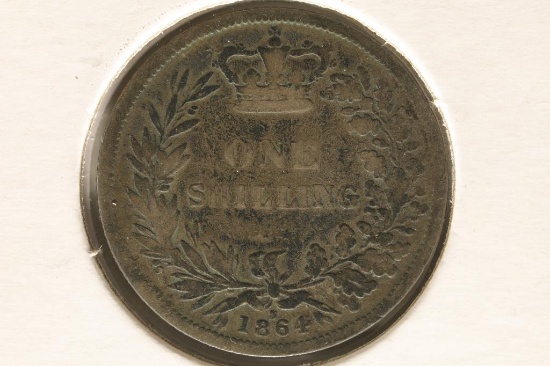 1864 GREAT BRITAIN SILVER 1 SHILLING .1628 OZ. ASW
