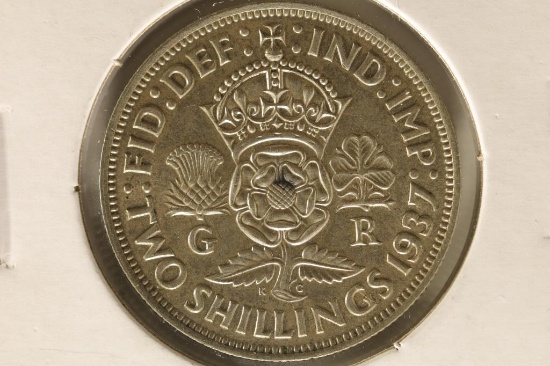 1937 GREAT BRITAIN SILVER 2 SHILLING UNC